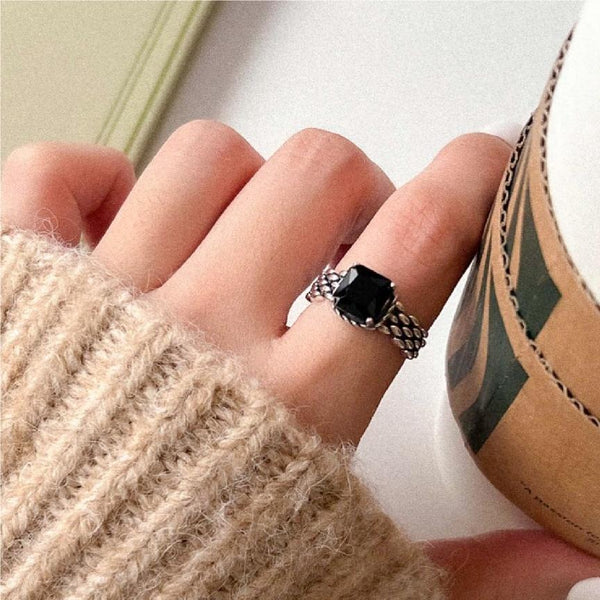 925 Sterling Silver Women Korean Chamfered Cube Heart Silver Silver Plating Rings