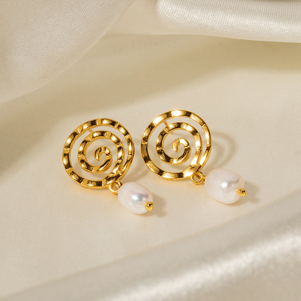 IG Style Pearl Geometric Stainless Steel 18K Gold Plated Earrings