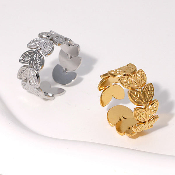 Unisex Expressive Leaf Stainless Steel Electroplating Rings