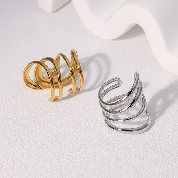 Minimalist Stripe Geometric Stainless Steel Electroplating Rings