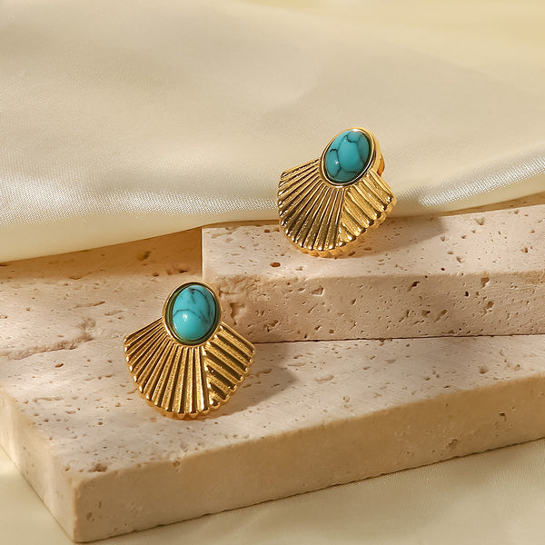 IG Style Fan-Shape Geometric Stainless Steel 18K Gold Plated Earrings