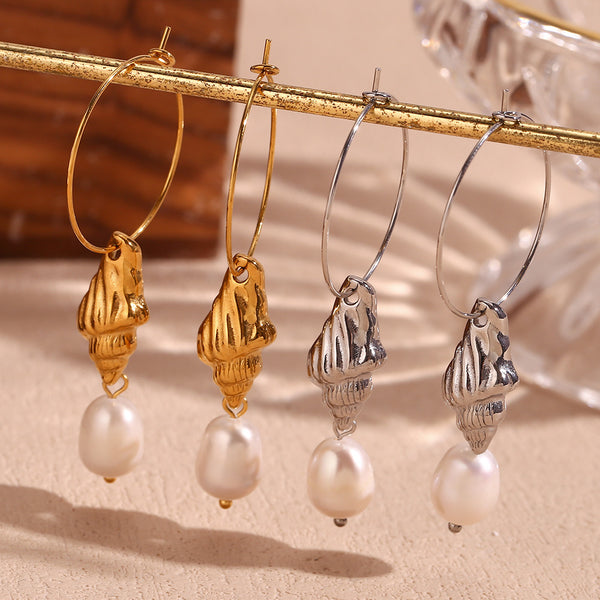 Fashion Pearl Geometric Stainless Steel 18K Gold Plated Earrings