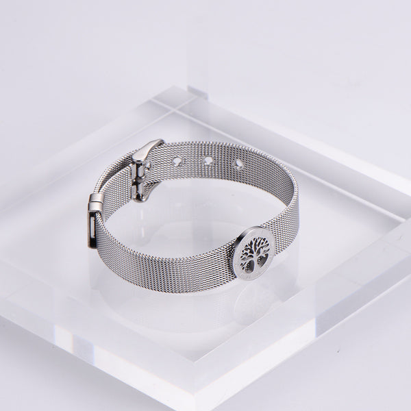 Unisex Minimalist Mesh Tree Roman Numerals Titanium Steel Bracelets