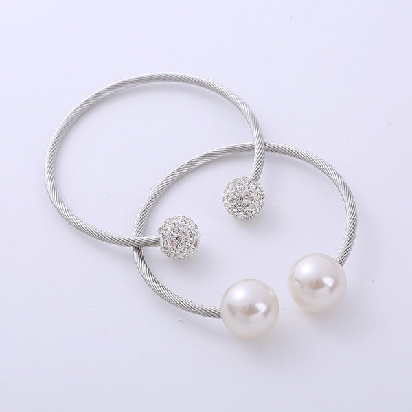 IG Style Sphere Stainless Steel Diamond Inlay Bangles