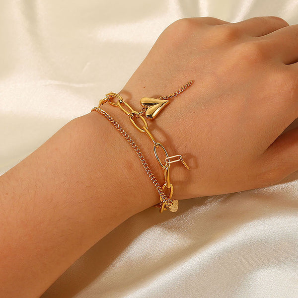 Women IG Style Heart Geometric Stainless Steel 18K Gold Plated Bracelets