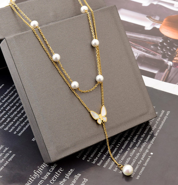 Pearl Titanium Steel Electroplating Necklaces