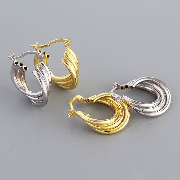 925 Sterling Silver Stripe Geometric Silver Electroplating Stud Earrings