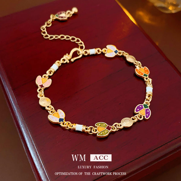 Women Luxurious Flower Geometric Flower Alloy Oil Dripping Bracelets