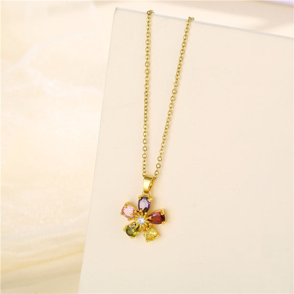 Women Minimalist Geometric Metal Flower Stainless Steel Electroplating Necklaces