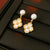 Luxurious Quadrilateral Rhombus Geometric Flower Copper Zircon Inlay Earrings