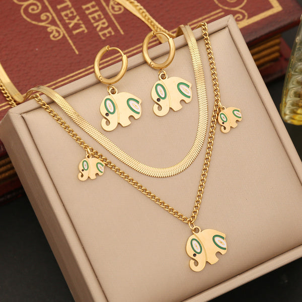 Expressive Elephant Chinese Zodiac Animal Stainless Steel Electroplating Necklaces