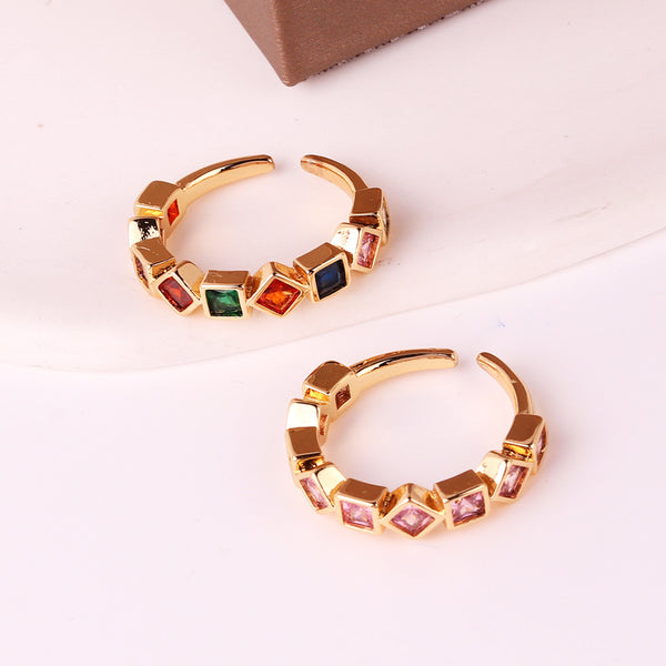 Women Quadrilateral Geometric Zircon Electroplating Rings