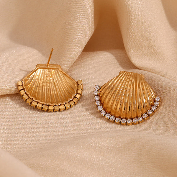 Fashion Shell Geometric Stainless Steel 18K Gold Plated Stud Earrings