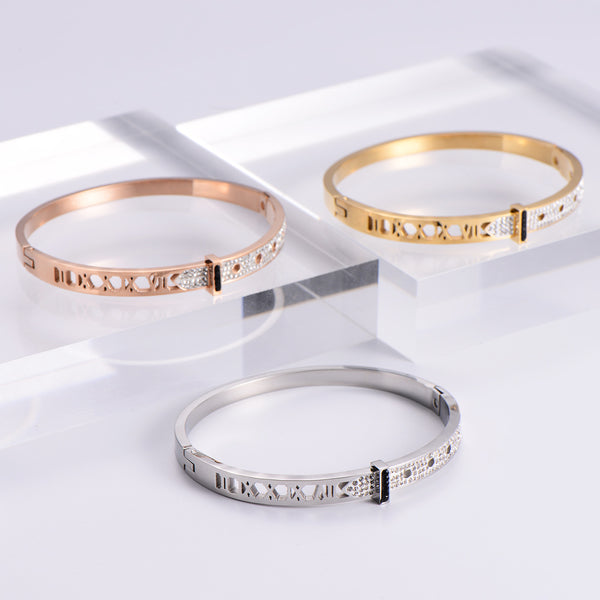 Fashion Women Stripe Metal Diamond Fruit Stainless Steel Bangles