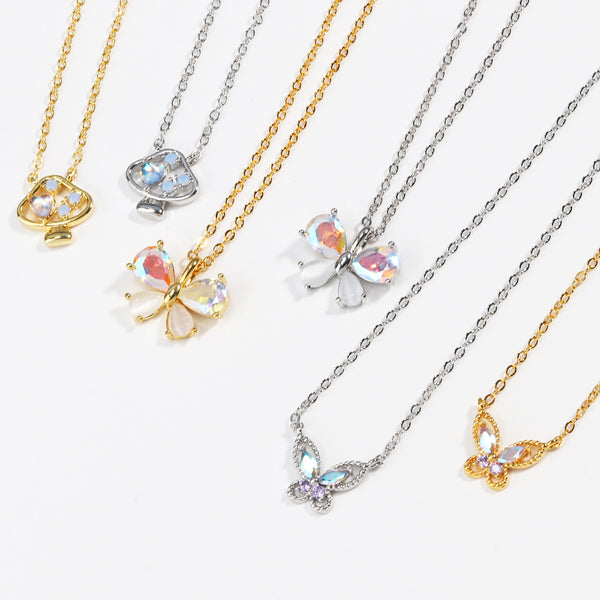 Moderate Luxury Butterfly Copper Diamond Inlay Necklaces