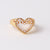 Luxurious Women Heart Paperclip Asymmetrical Double Circle Geometric Copper Diamond Inlay Rings