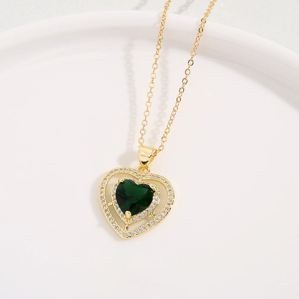 Women Heart Heart Zircon Diamond Inlay Necklaces