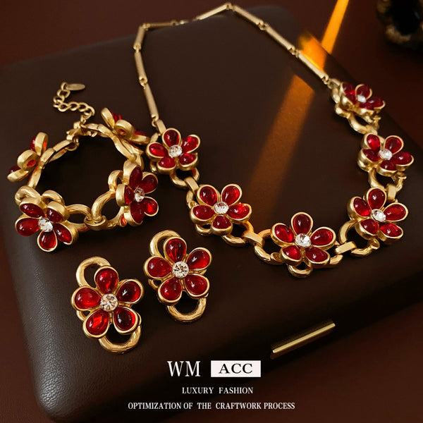 Women Luxurious Flower Plant Alloy Electroplating Jewelry Sets