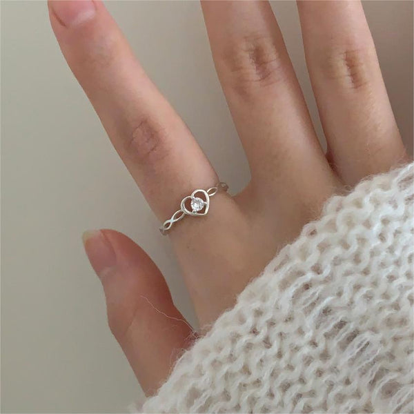 925 Sterling Silver Women Korean Heart Heart Silver Rings