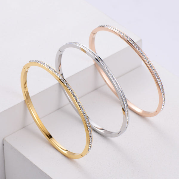 Women Metal Diamond Geometric Stainless Steel Bangles