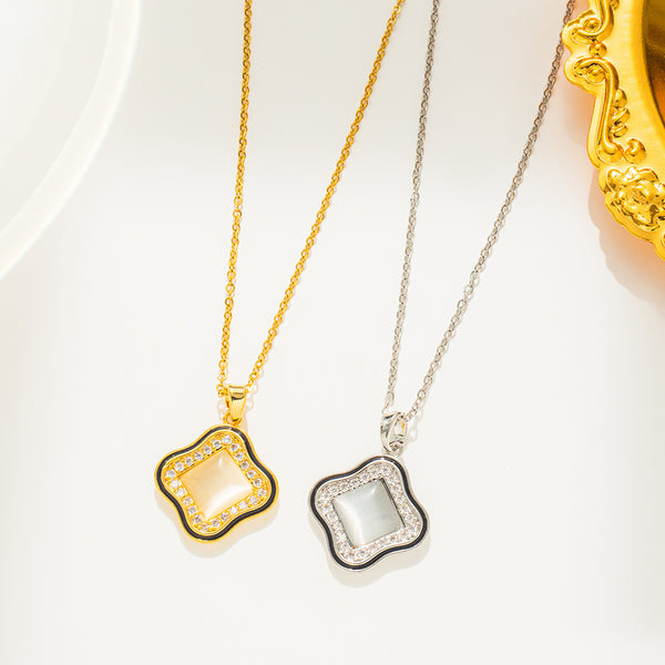 Minimalist Quadrilateral Geometric Titanium Steel 18K Gold Plated Necklaces