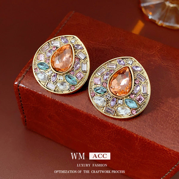 Luxurious Droplet Droplet Geometric Alloy Diamond Inlay Earrings