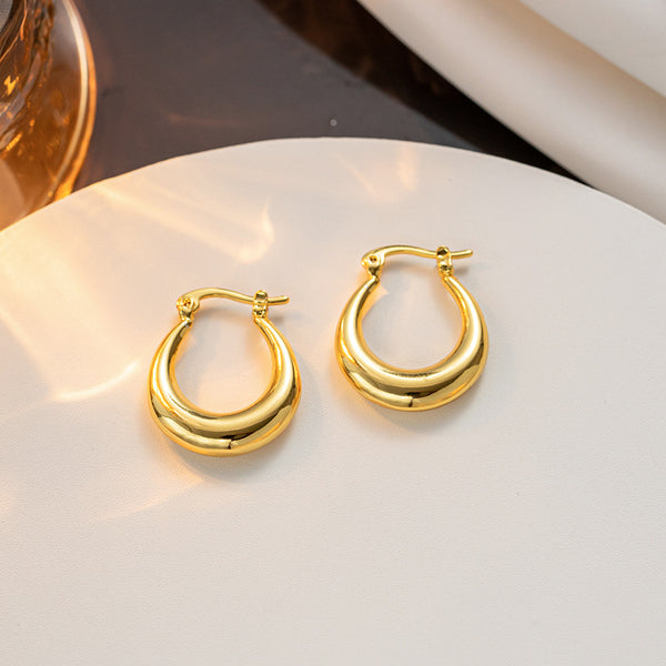 IG Style Circle Round U-Shape Geometric Titanium Steel 18K Gold Plated Earrings