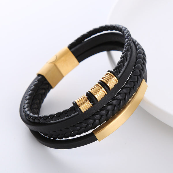 Men Metal Leather Electroplating String Bracelets