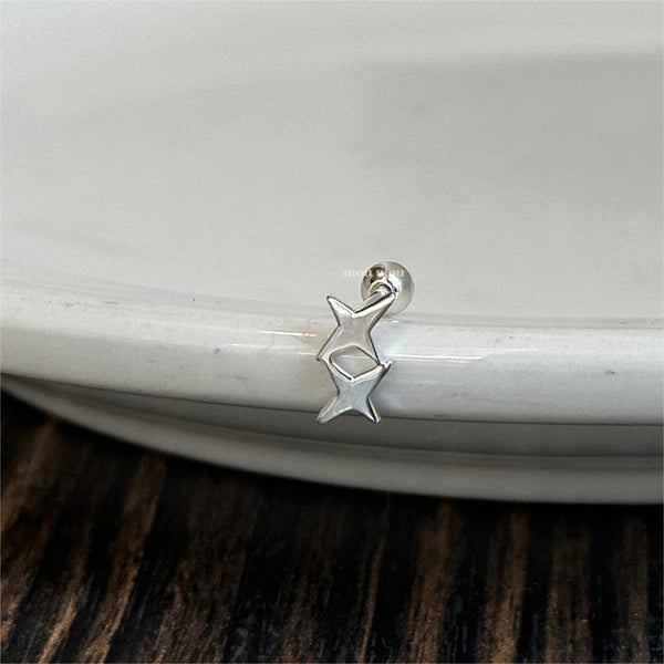 925 Sterling Silver Korean Star Text Letter Number Silver Electroplating Stud Earrings