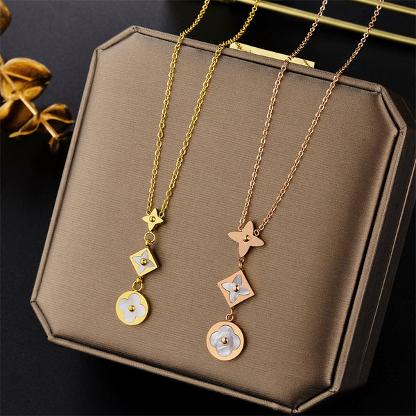 Natural Geometric Titanium Steel 18K Gold Plated Necklaces