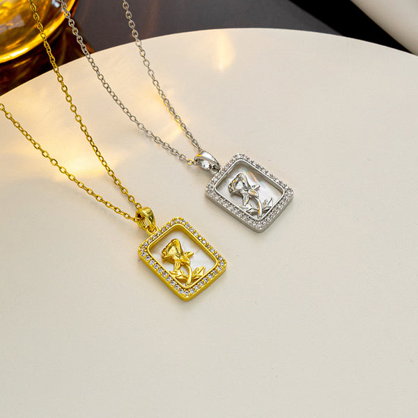 Quadrilateral Geometric Titanium Steel 18K Gold Plated Necklaces