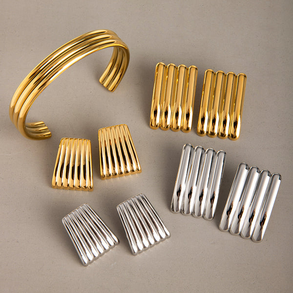 IG Style Stripe Stainless Steel 18K Gold Plated Earrings