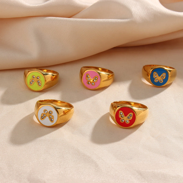 Women Fashion Circle Geometric Stainless Steel 18K Gold Plated Rings