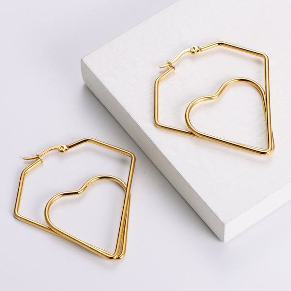 Women Minimalist Geometric Metal Crown Heart Stainless Steel Electroplating Earrings