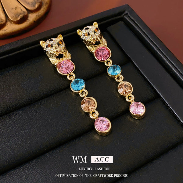 Luxurious Cheetah Chinese Zodiac Animal Alloy Diamond Inlay Earrings