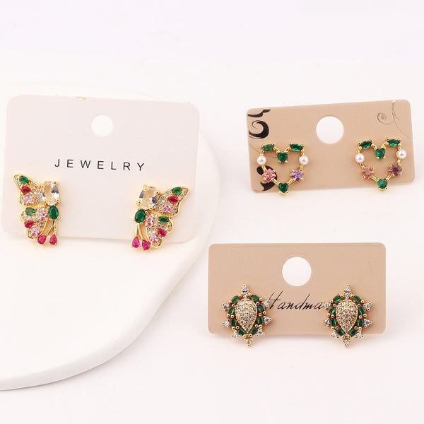 Vintage Retro Women Vintage Geometric Bowknot Retro Butterfly Copper Diamond Inlay Earrings