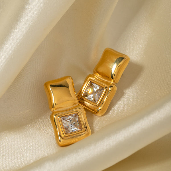 IG Style Checkered Geometric Stainless Steel 18K Gold Plated Earrings