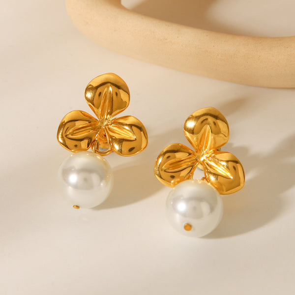 IG Style Pearl Flower Geometric Stainless Steel Electroplating Earrings