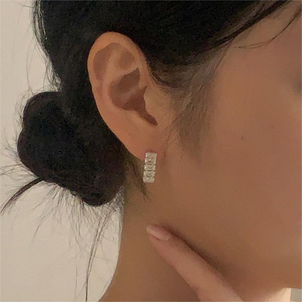 925 Sterling Silver Korean Chamfered Cube Text Letter Number Silver Electroplating Stud Earrings