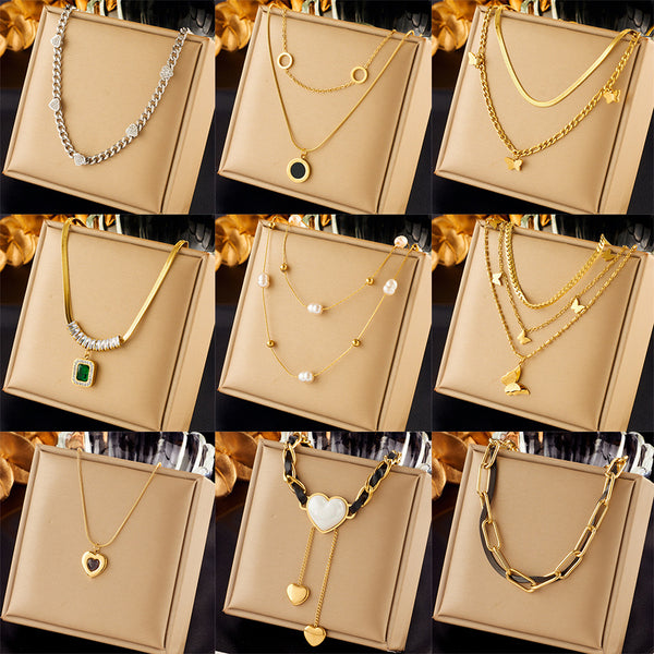 Fashion Bowknot Heart Chain Titanium Steel Electroplating Necklaces