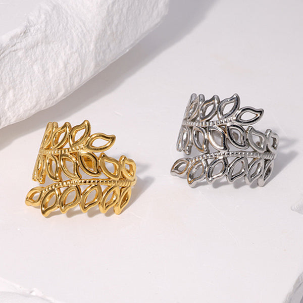 Expressive Leaf Stainless Steel Electroplating Rings