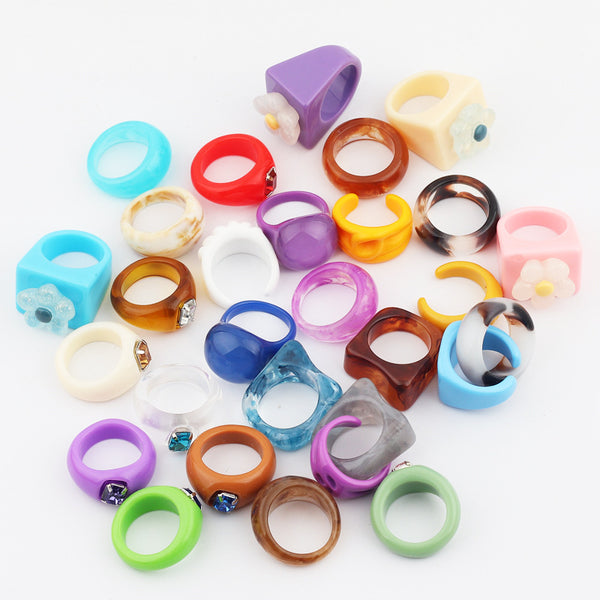 Korean Women Diamond Candy Rainbow Irregular Resin Rings