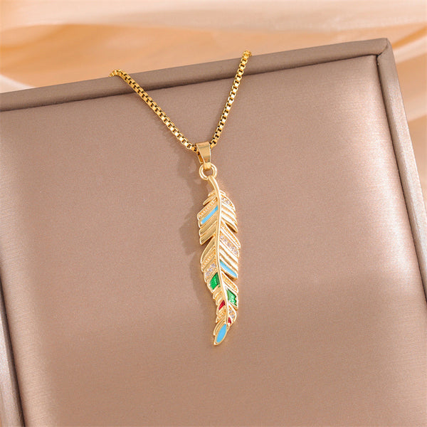 Natural Leaf Stainless Steel Electroplating Necklaces