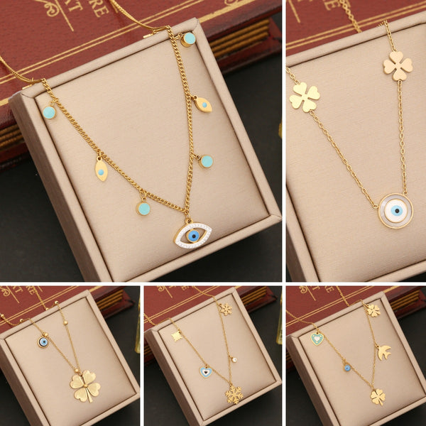 Expressive Eye Stainless Steel Oil Dripping Necklaces