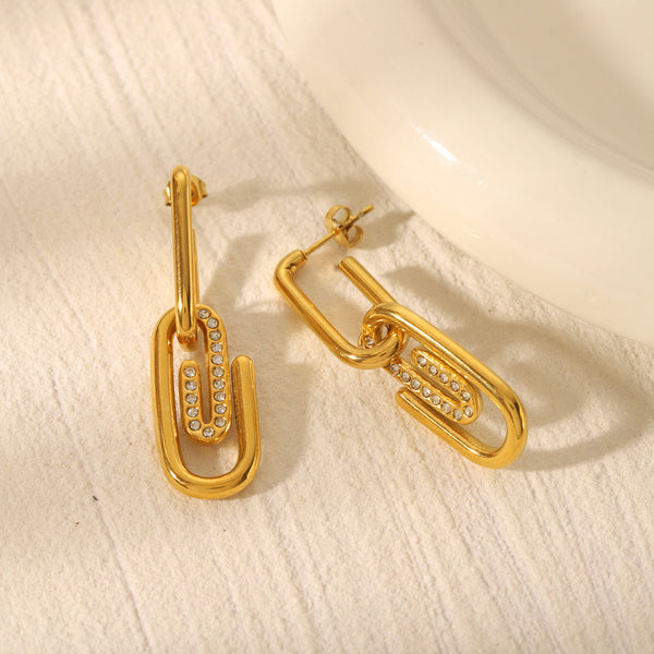 IG Style Paperclip Geometric Stainless Steel Electroplating Earrings