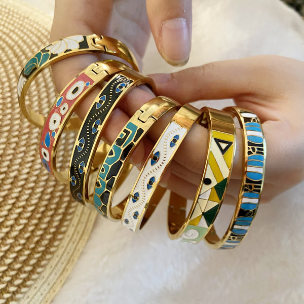 Retro Vintage Eye Stainless Steel Oil Dripping Bangles