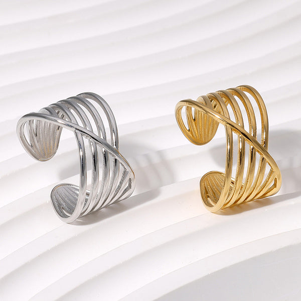 IG Style Stripe Geometric Stainless Steel Electroplating Rings