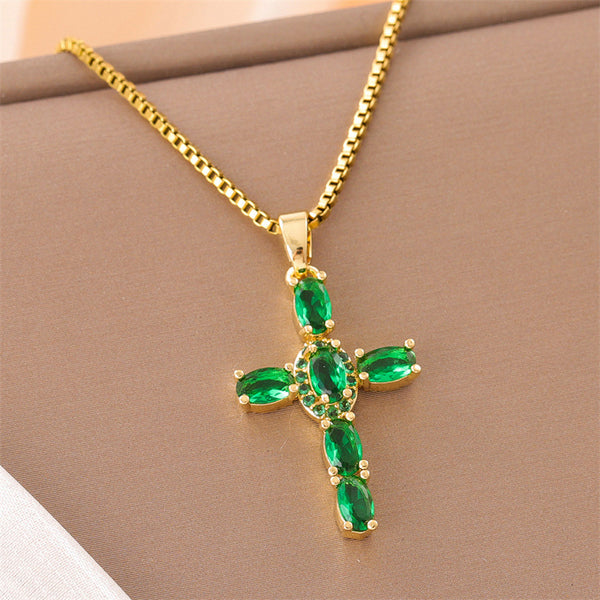 Natural Cross Stainless Steel Electroplating Necklaces