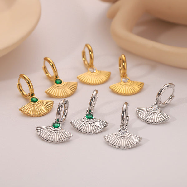 IG Style Dress Fan-Shape Mermaid Tail Geometric Leaf Stainless Steel Electroplating Earrings