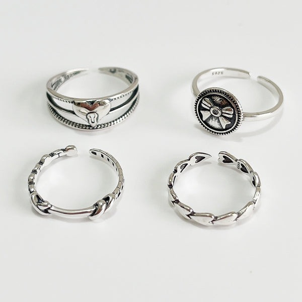 925 Sterling Silver Women Vintage Retro Circle Silver Silver Plating Rings